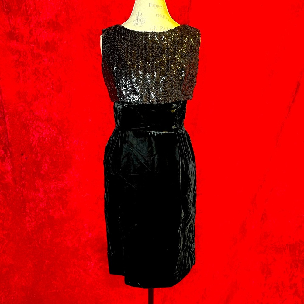 60s black sequin and velvet mod midi dress
